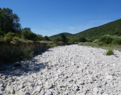 From Left to Right or Top to Bottom: Figure 1. River channel with water flowing. Onyar River (Spain). ©N.Cid. | Figure 2. River channel with disconnected pools. Matarraña River (Spain). ©N.Cid. | Figure 3. River channel completely dry. Albarine River (France). ©B. Launay.